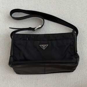 Vintage Prada Nylon/Leather Shoulder Bag Black